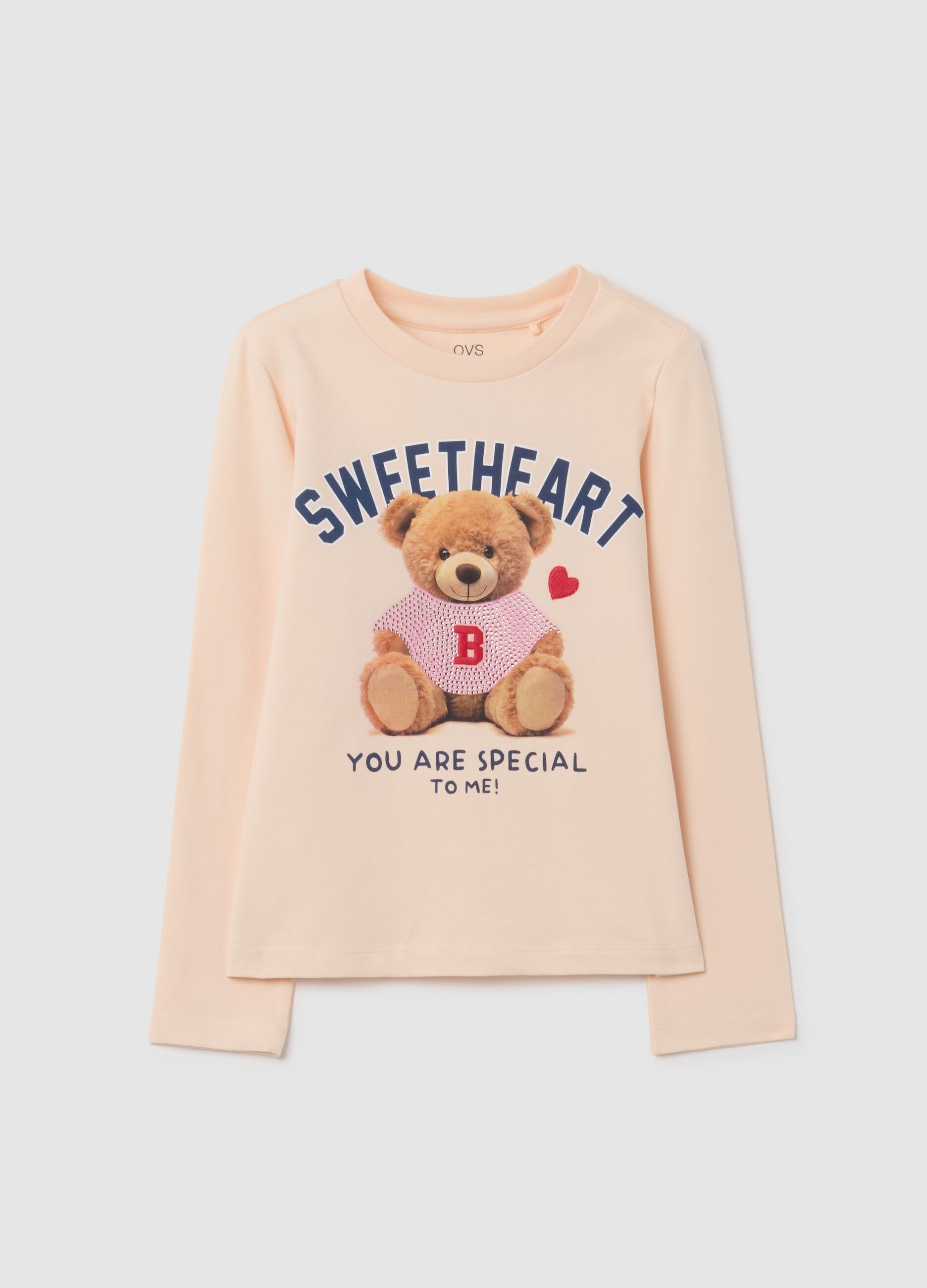 Girls' beige cotton regular fit sweater