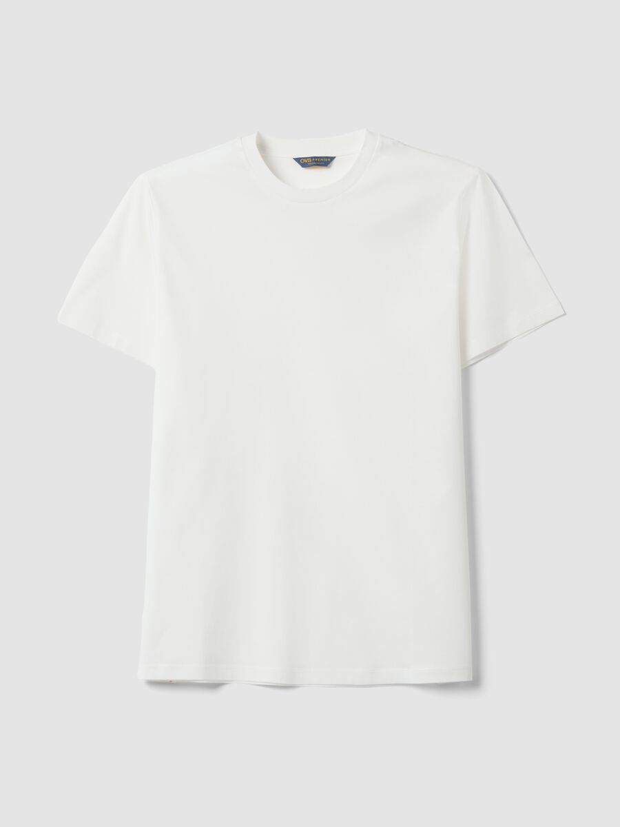White mercerised pure cotton crew-neck T-shirt, regular fit_4