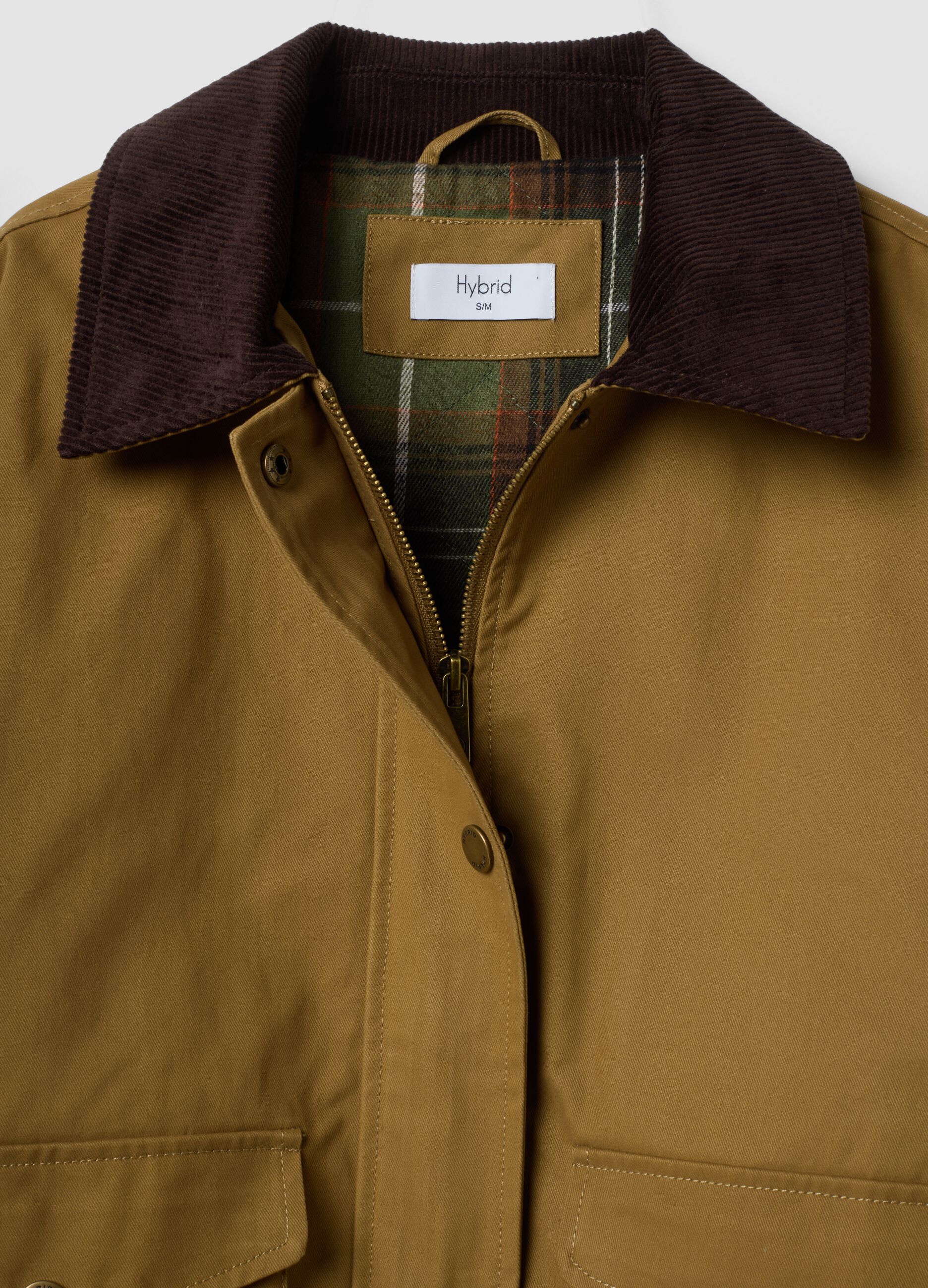 Brown pure-cotton jacket with ribbed collar
