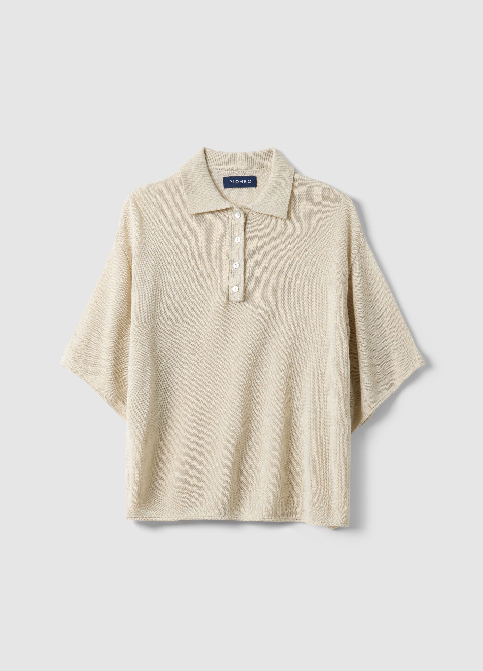 Beige Regular Fit Polo with Elbow-Length Sleeves
