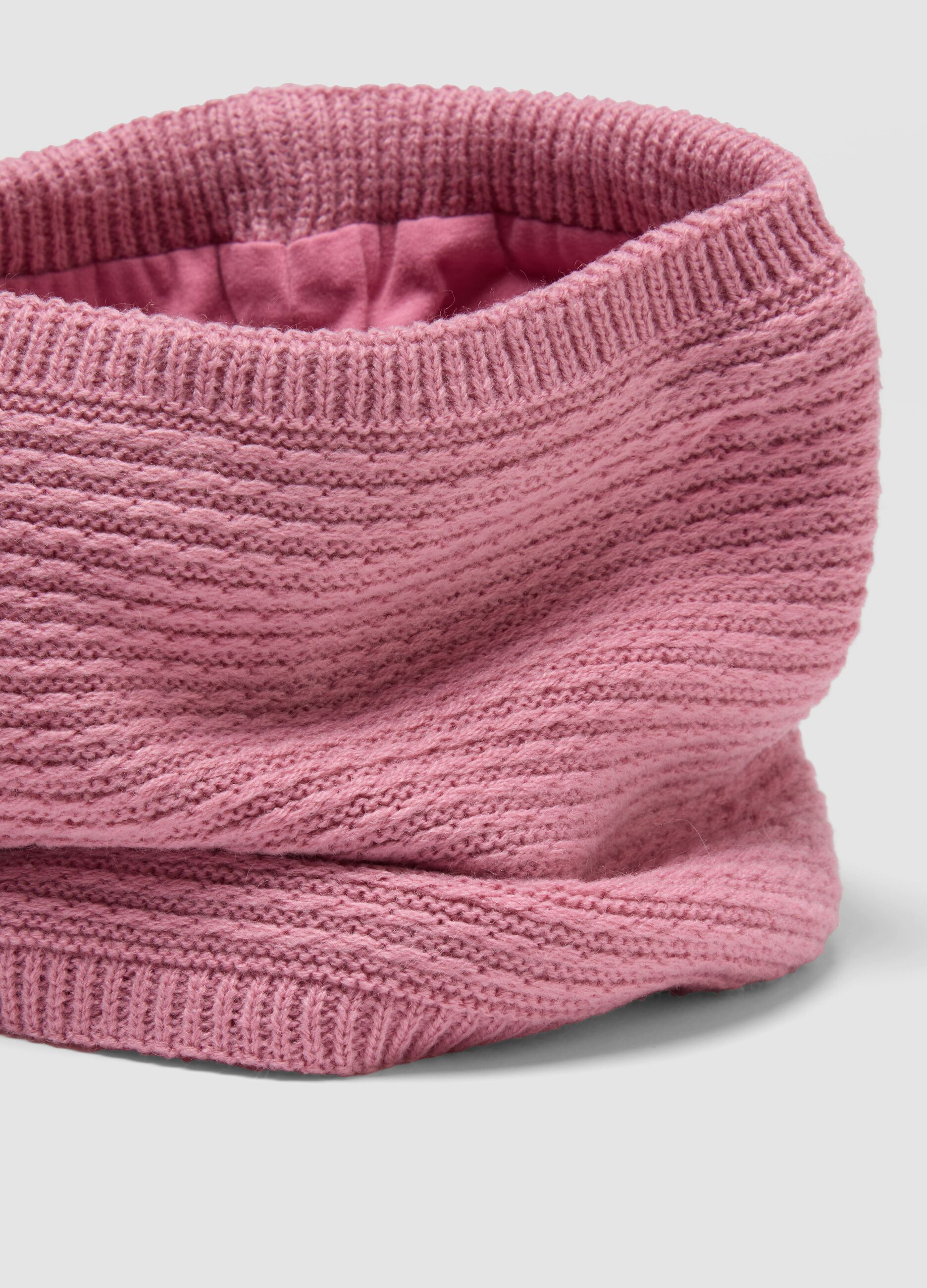 Pink knitted snood scarf