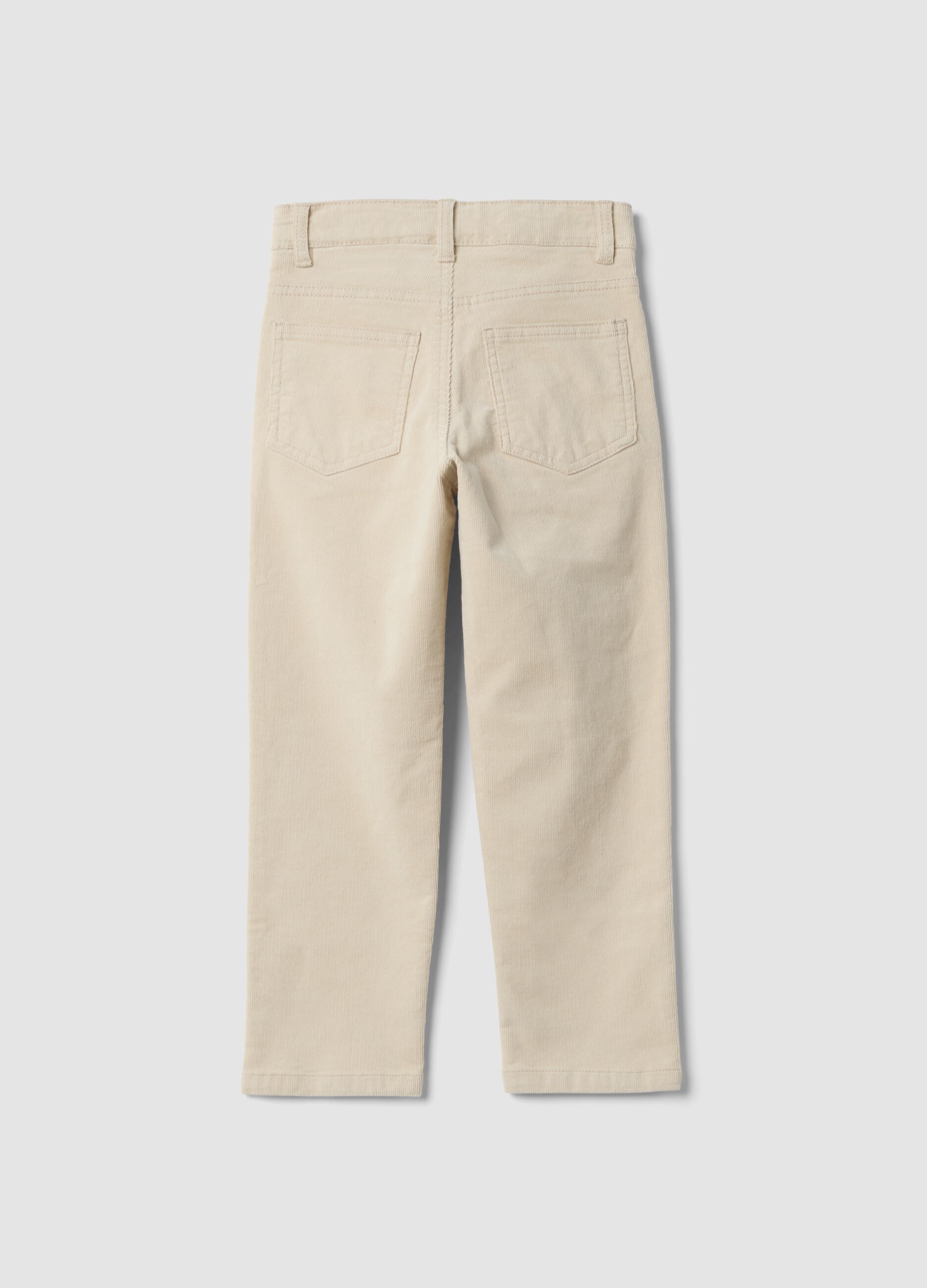 Beige ribbed stretch cotton trousers