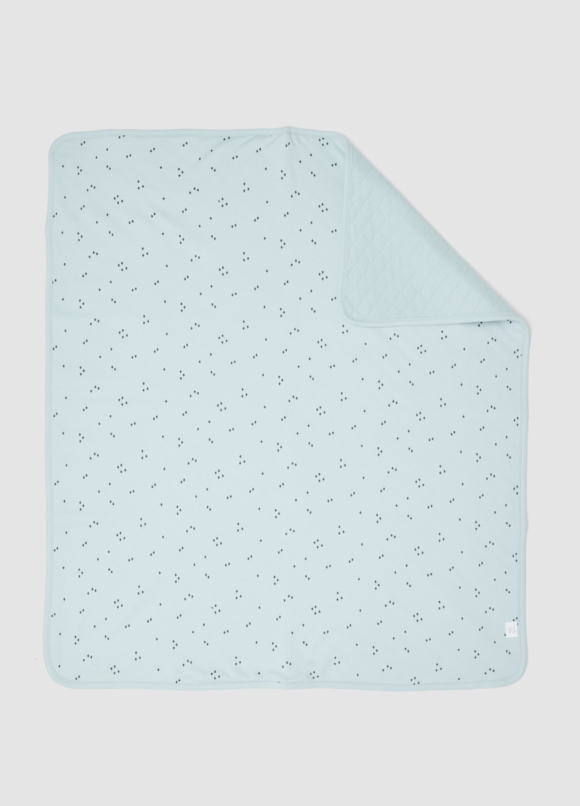 Light blue organic cotton-blend baby blanket with print