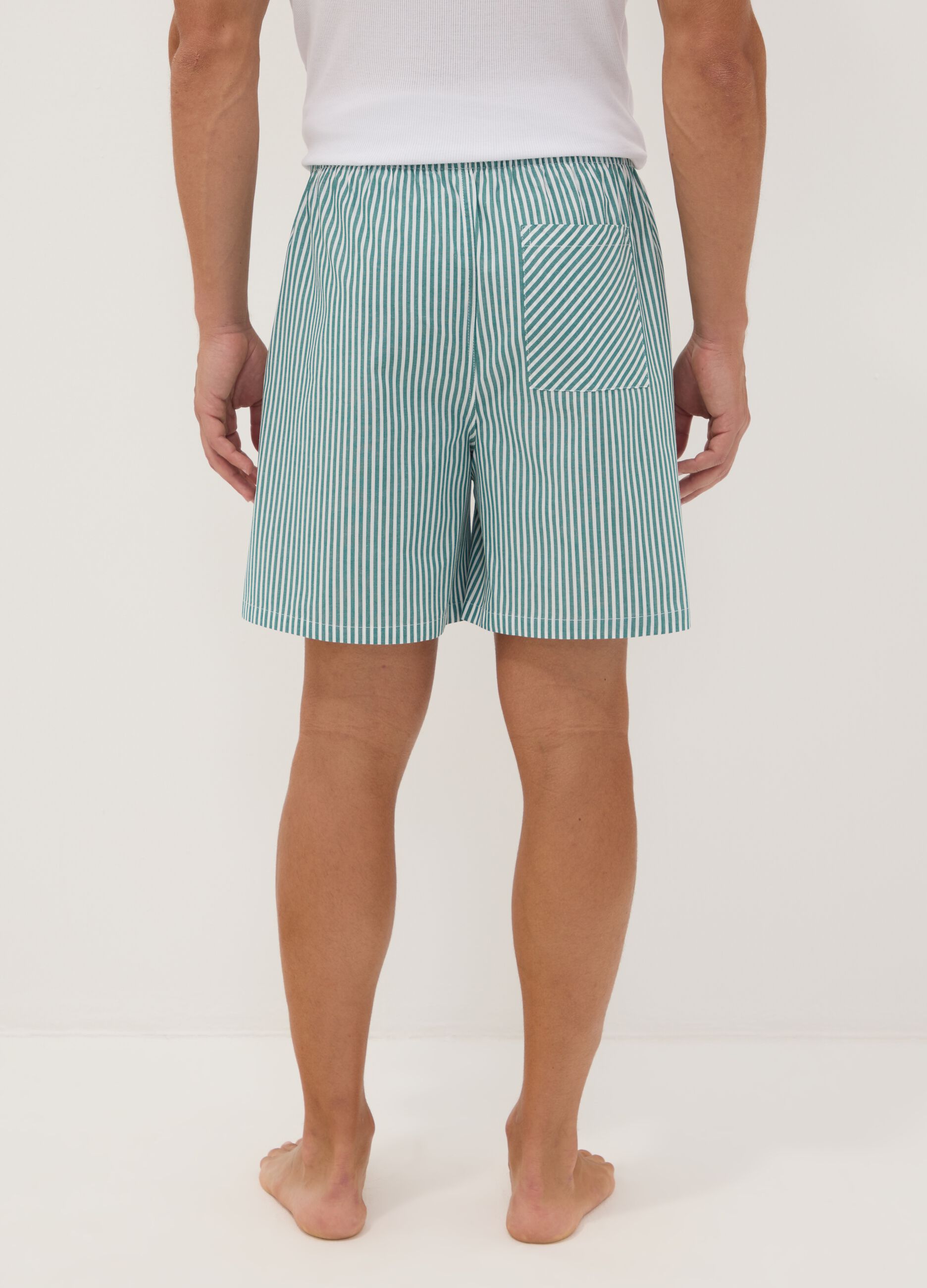Green striped organic cotton pyjama shorts