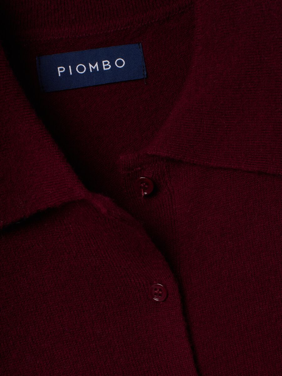 Red pure wool cardigan with polo collar, regular fit_1