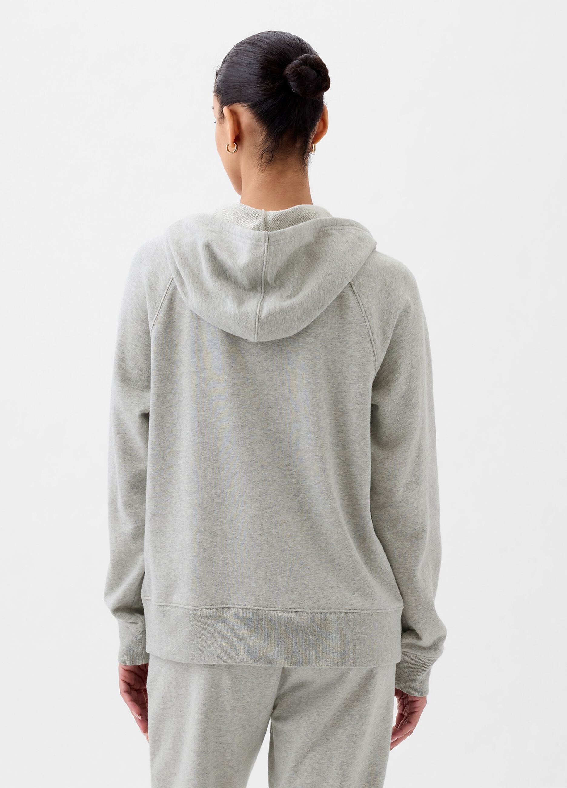 French terry full-zip hoodie with logo patch