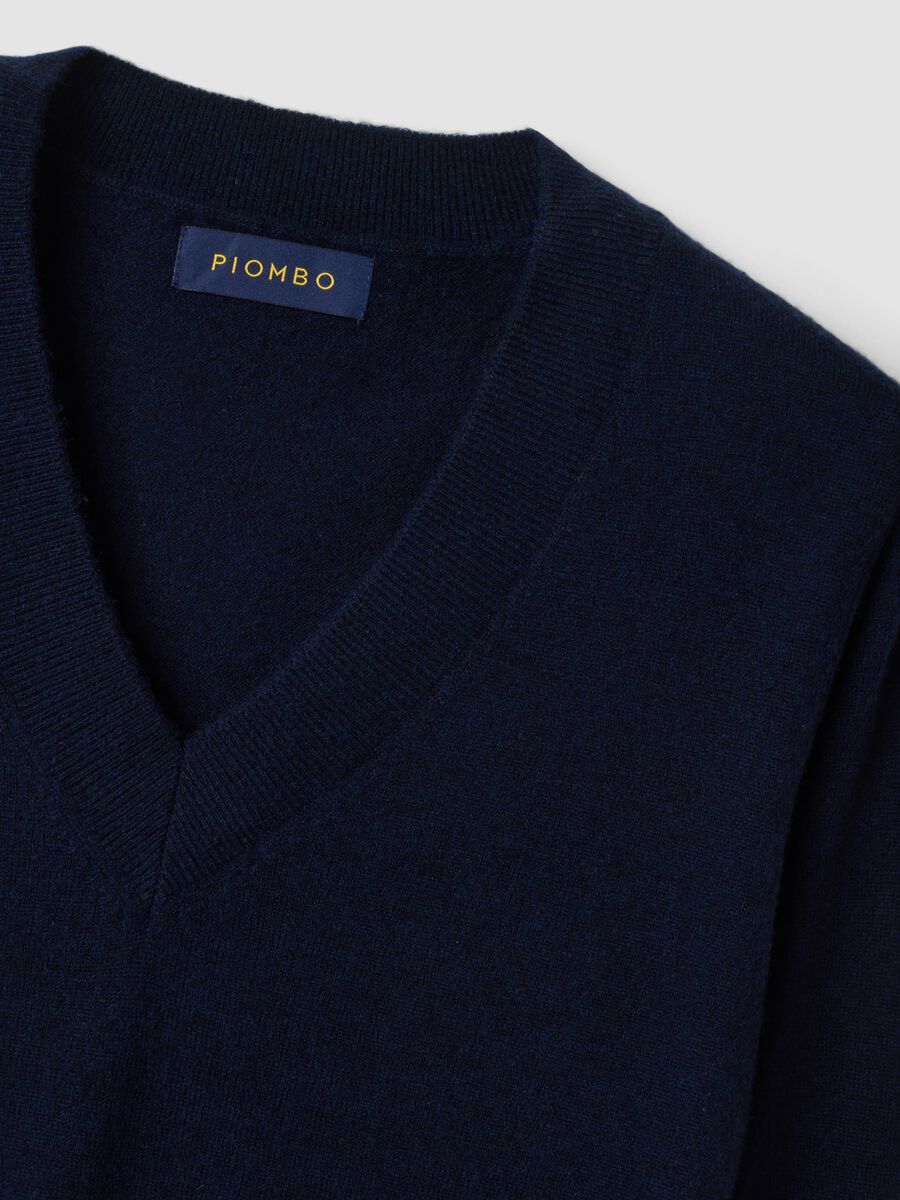 Blue pure wool jumper with deep V-neck_1