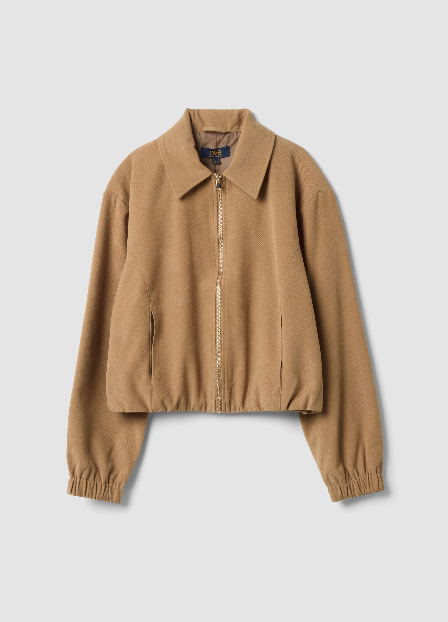 Beige stretch-fabric over-fit blazer with zip fastening