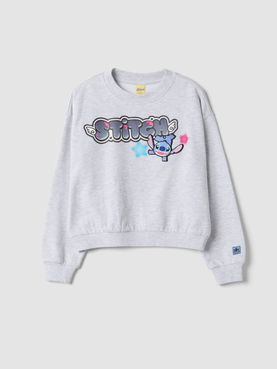 Grey cotton-blend sweatshirt with ribbed neckline and Lilo & Stitch print_3