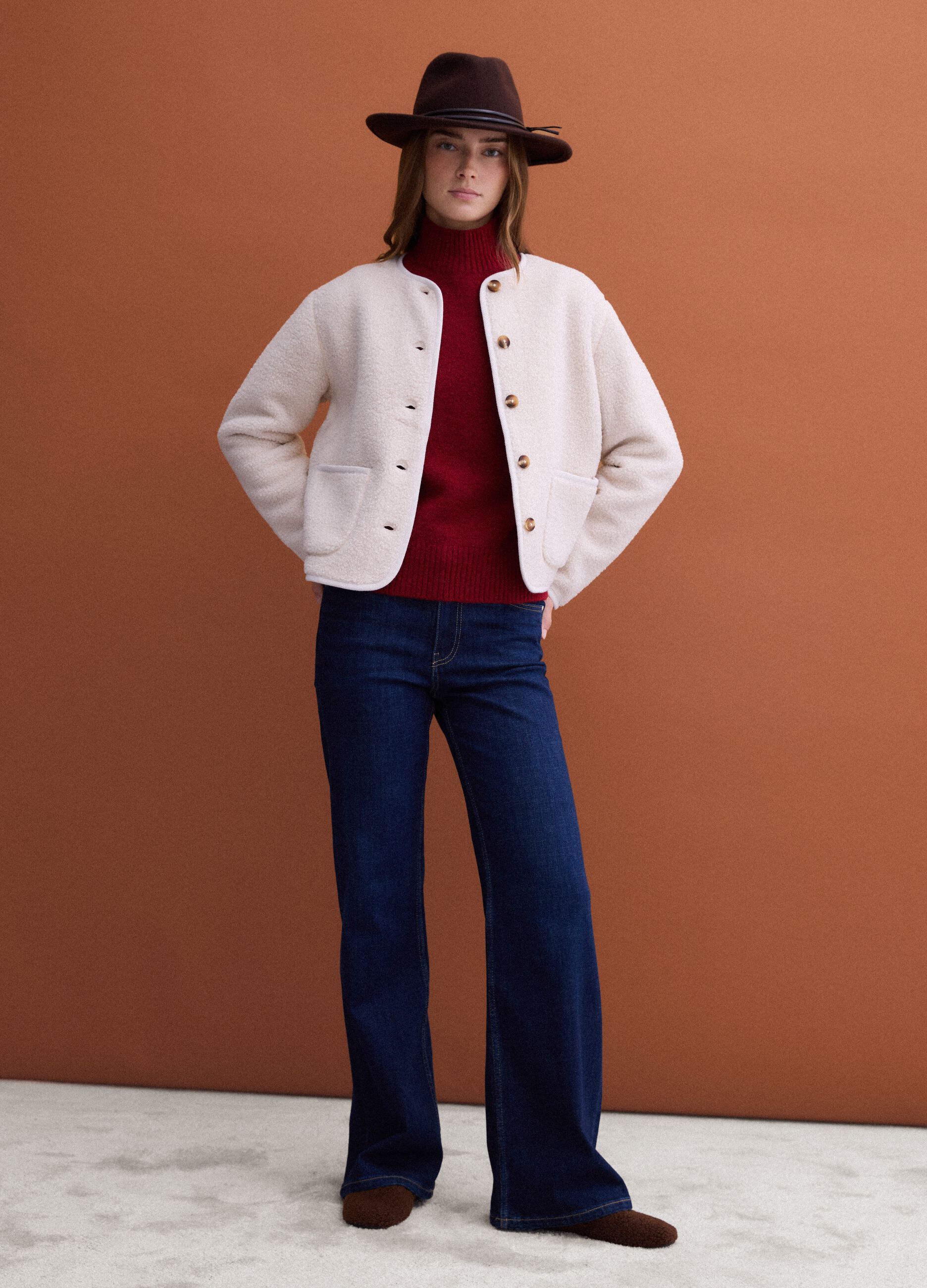 Giacca bianca girocollo regular fit in jersey knit
