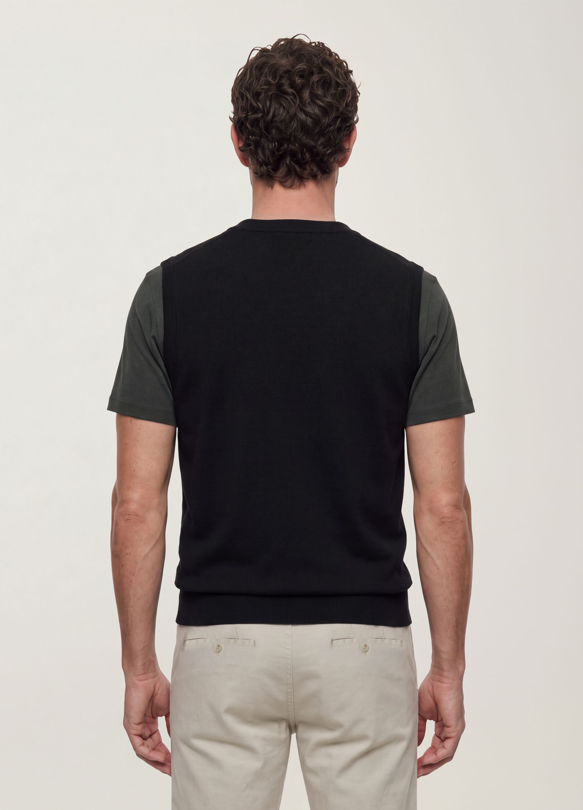 Black viscose-blend waistcoat with deep V-neck, regular fit