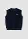 Blue cotton-blend knitted gilet with embroidery for boys_1