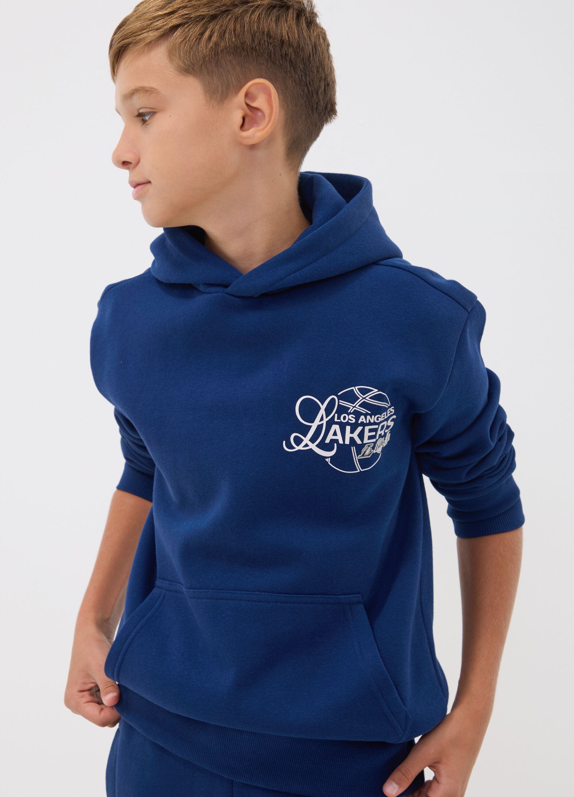 Blue cotton-blend hoodie with Lakers print for boys