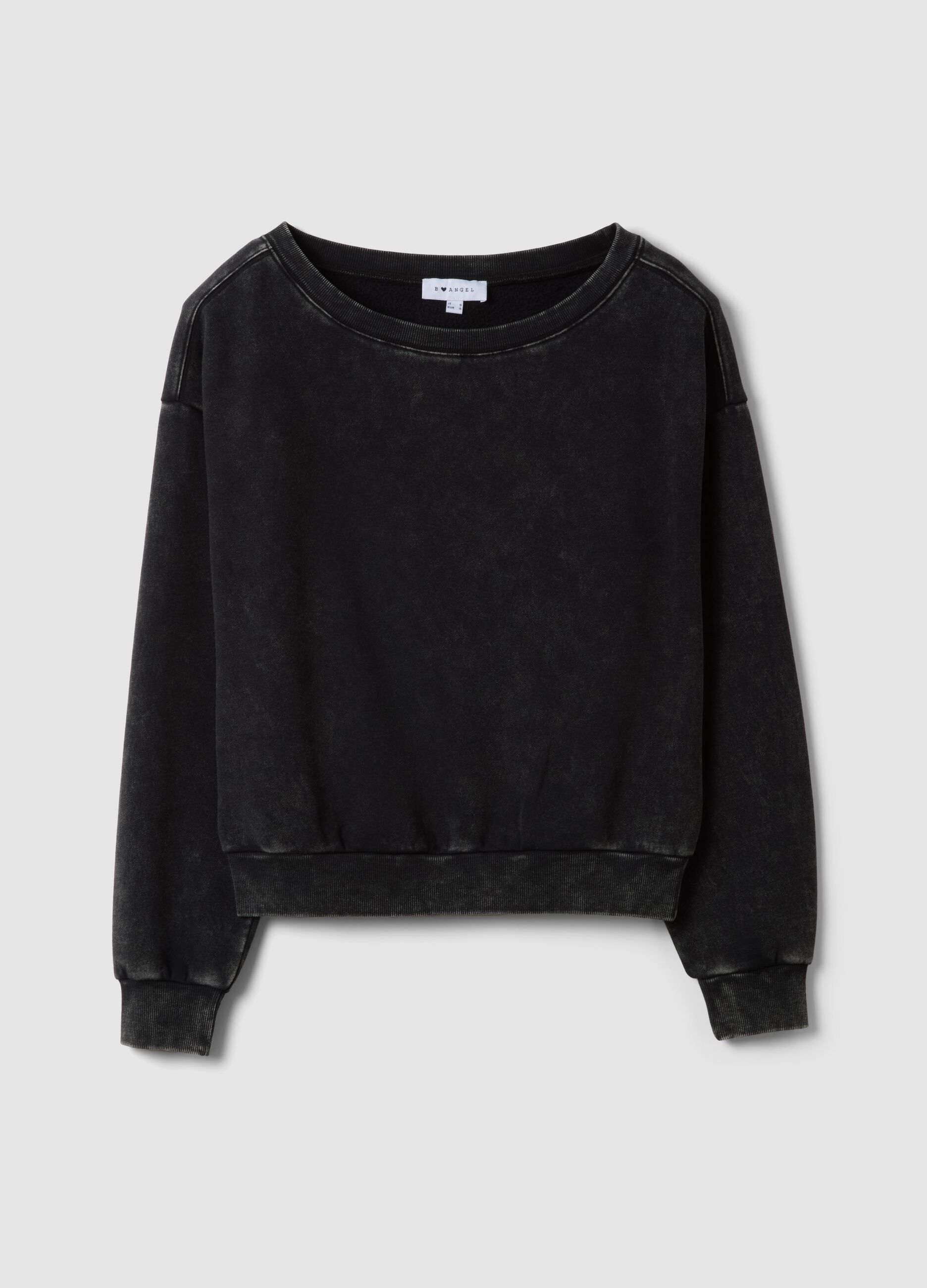 Black cotton-blend sweatshirt with boat neckline
