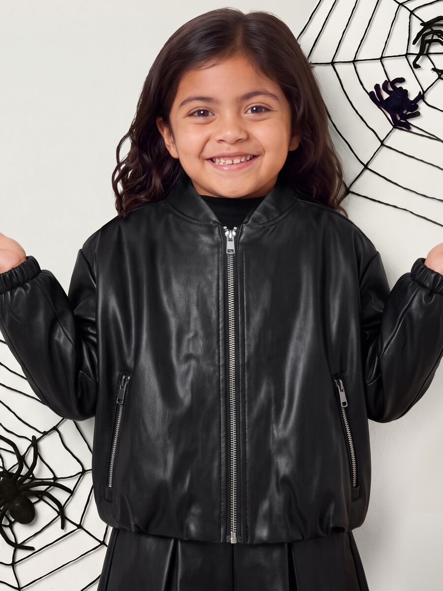 Black zip-up jacket, regular fit, for girls_0