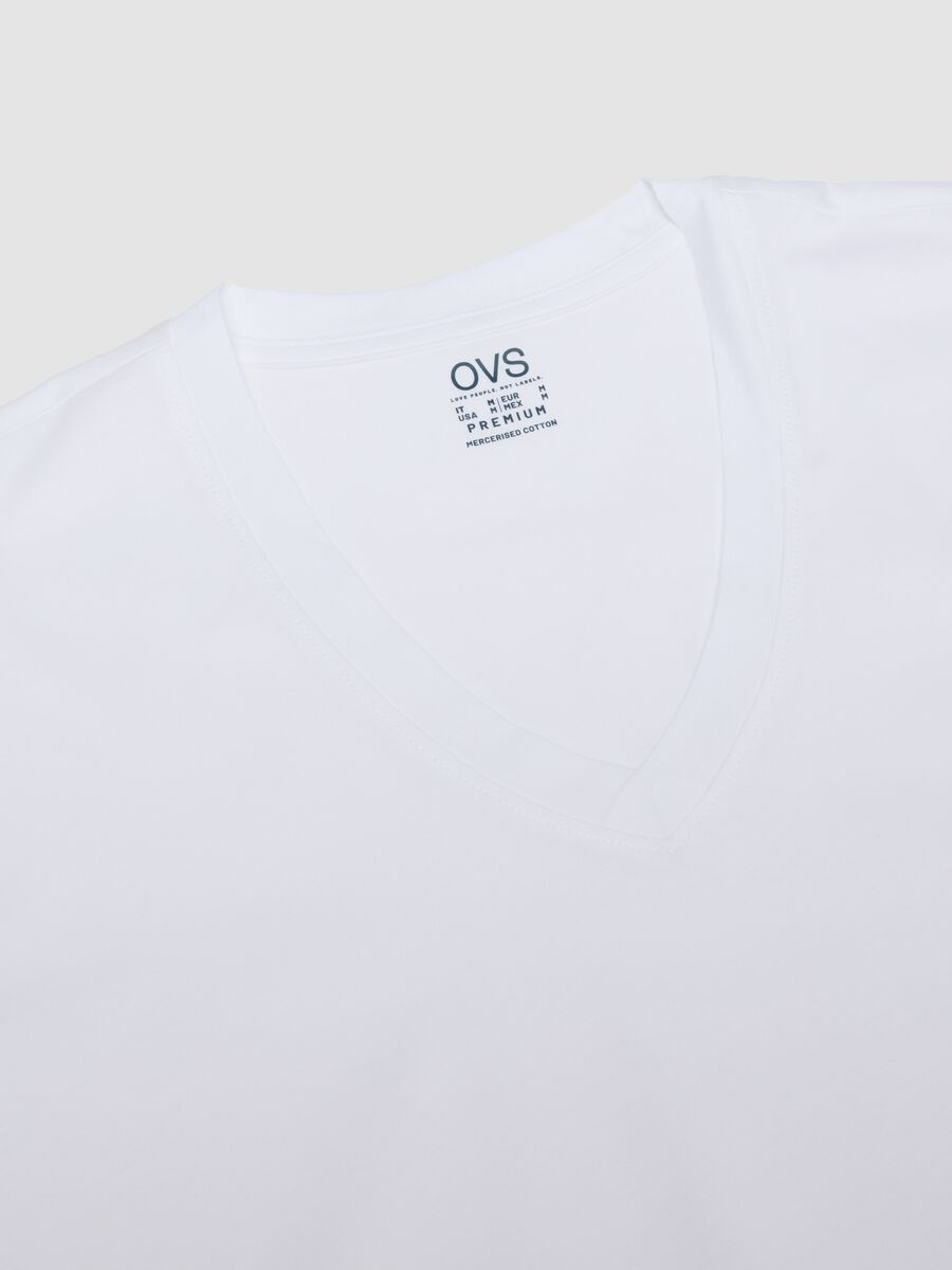White mercerised pure cotton T-shirt with deep V-neck_1