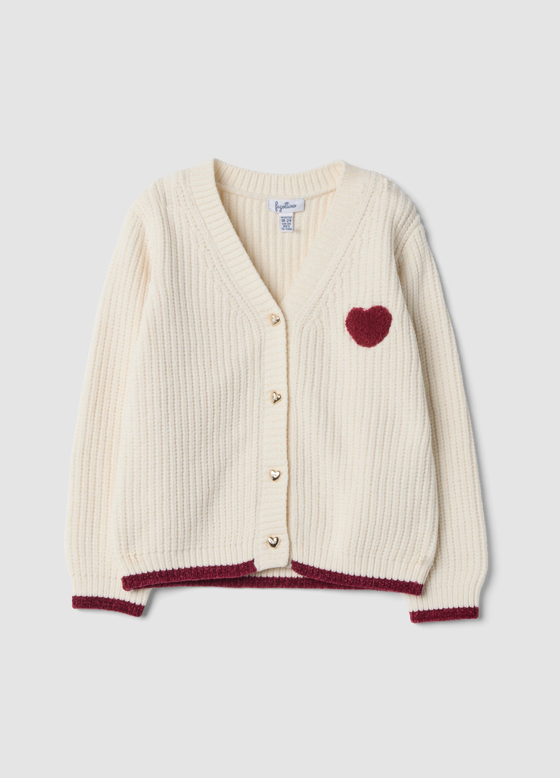 White knitted cardigan with heart embroidery, regular fit