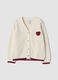 White knitted cardigan with heart embroidery, regular fit_0
