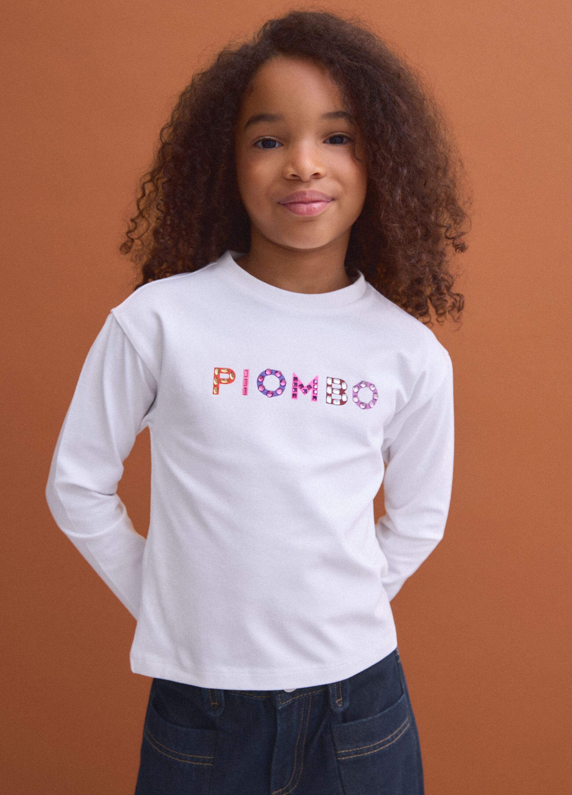 White stretch cotton T-shirt with front lettering