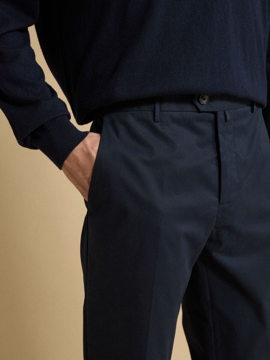 Blue regular-fit stretch cotton twill chino trousers_3