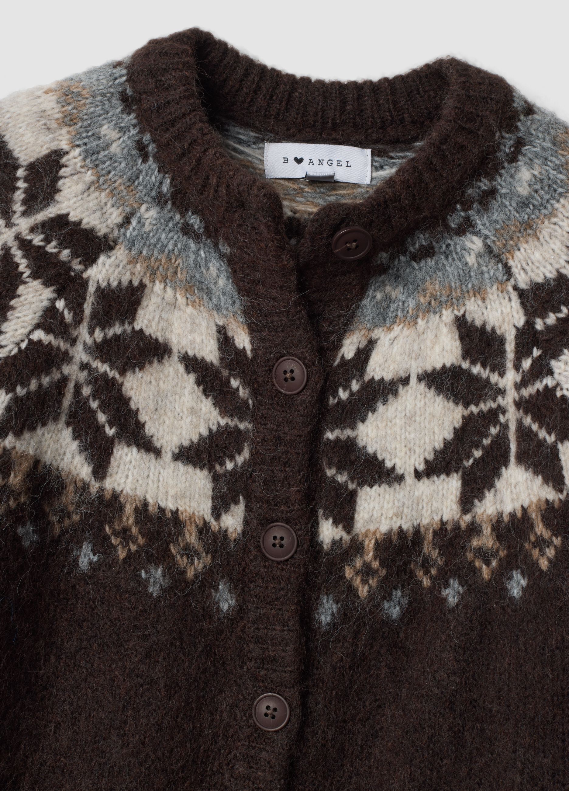 Brown jacquard wool-blend cardigan, regular fit