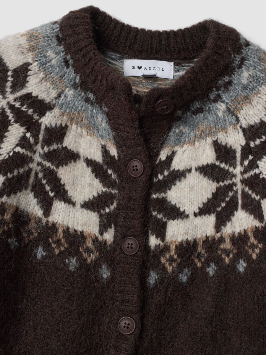 Brown jacquard wool-blend cardigan, regular fit_1