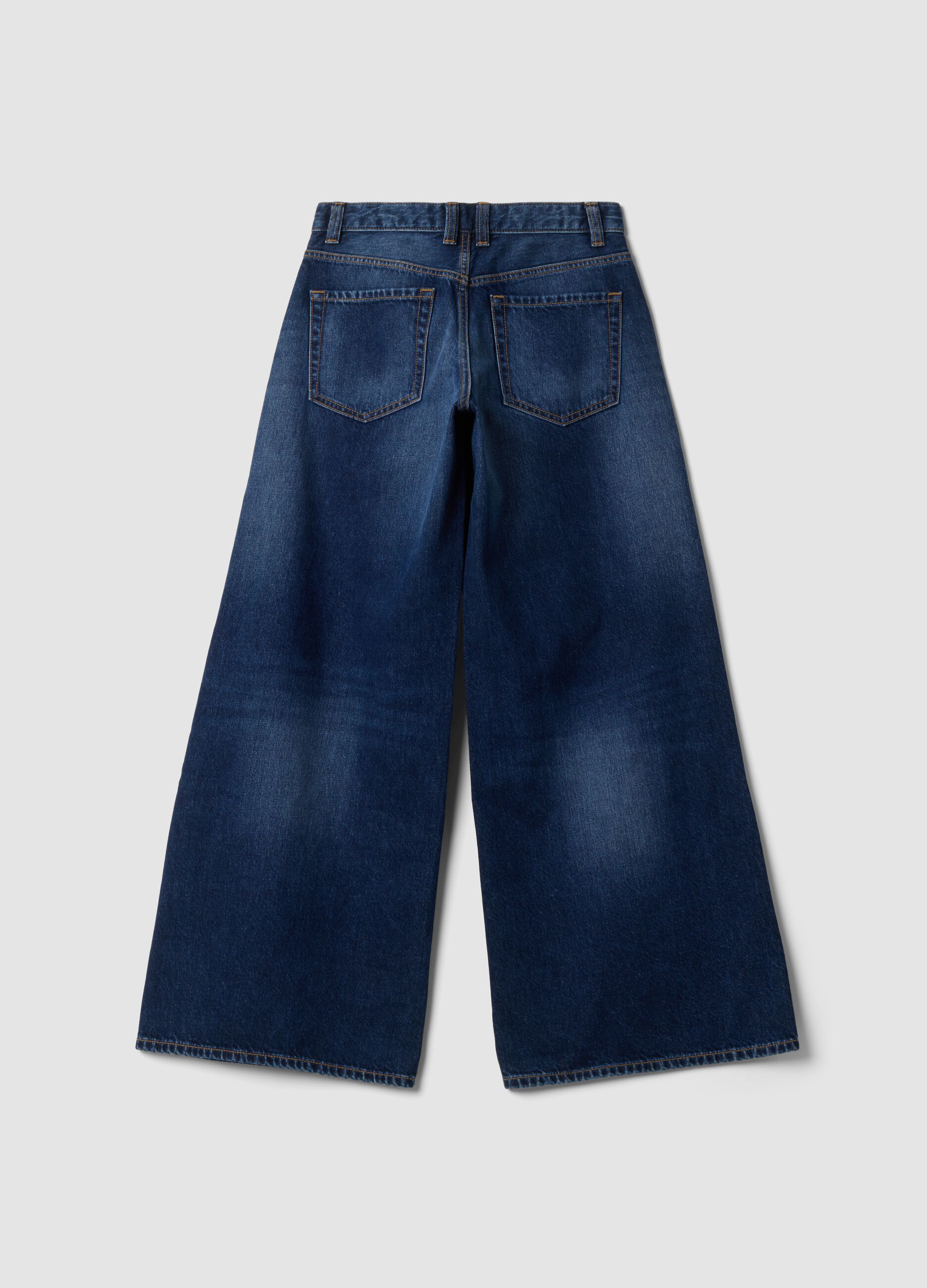 Blue pure cotton super wide-leg jeans