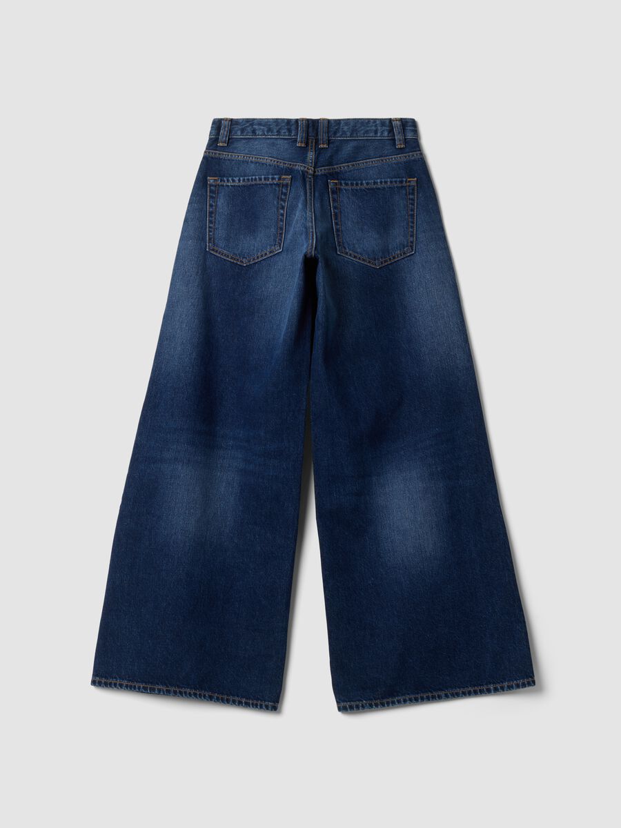 Blue pure cotton super wide-leg jeans_6