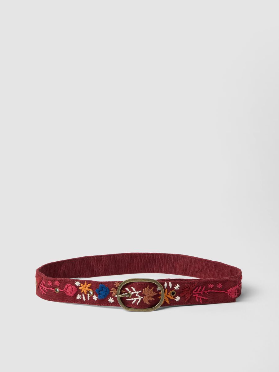 Red embroidered belt in pure cotton_0