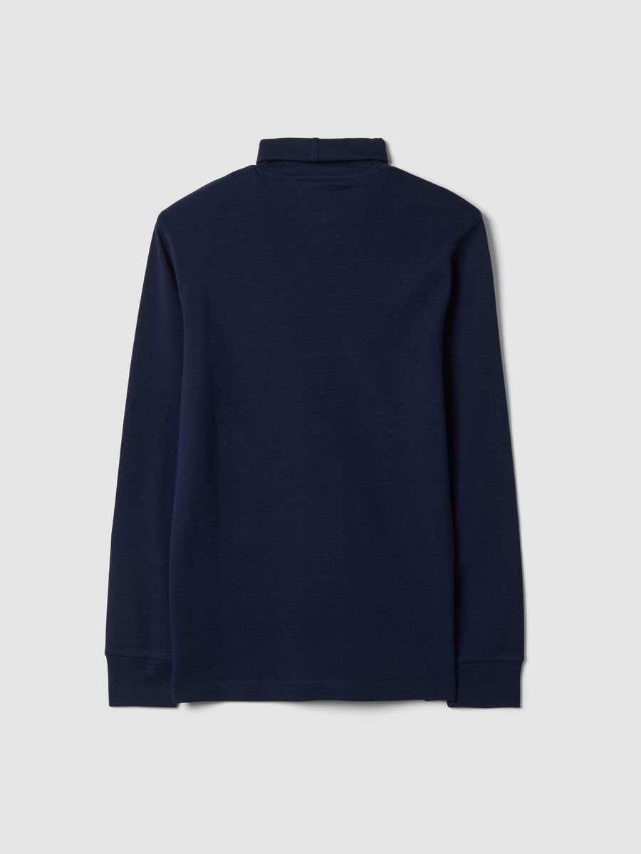 Blue pure cotton roll-neck T-shirt_2