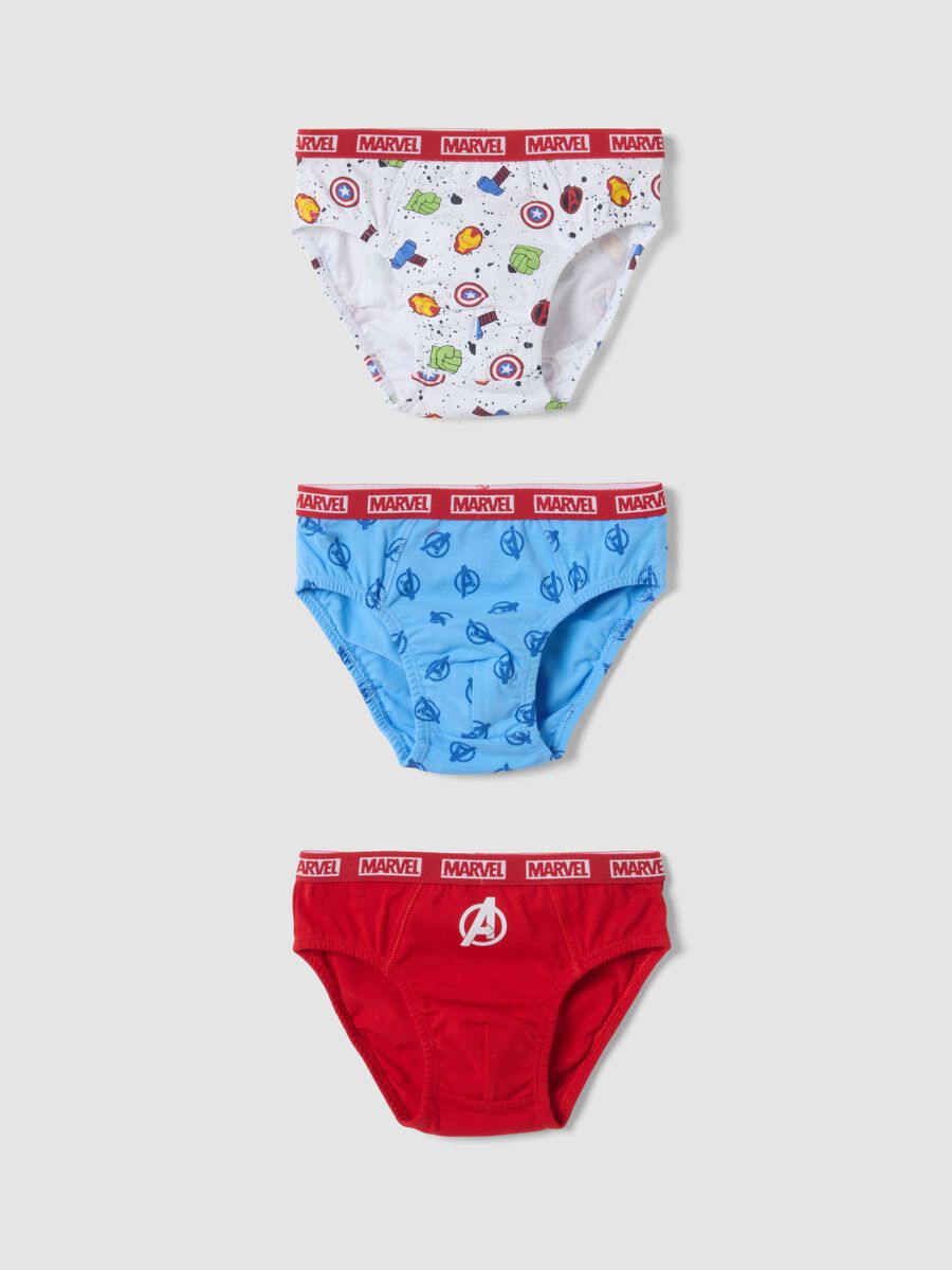 Pack of 3 red and blue stretch organic cotton briefs with Avengers print_0