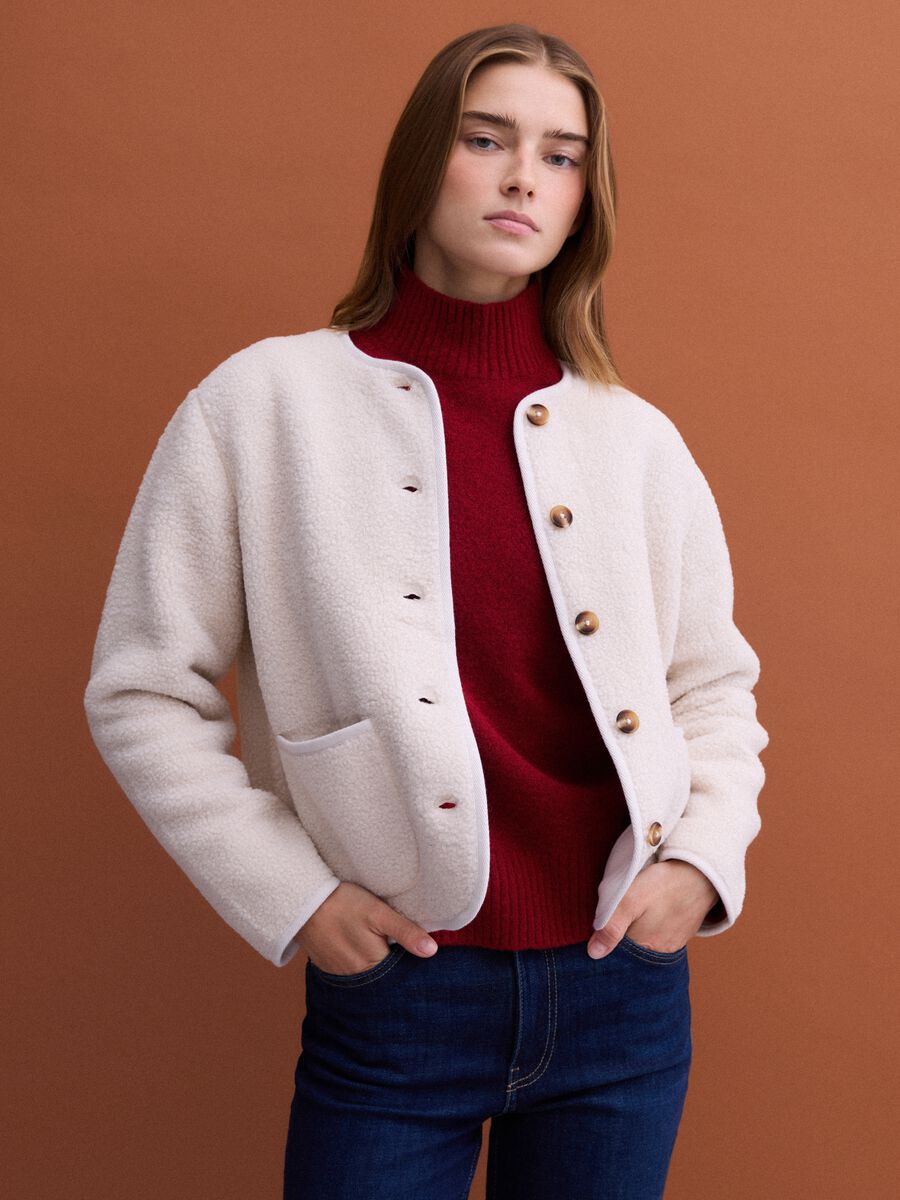 White crew-neck regular-fit jersey knit jacket_0