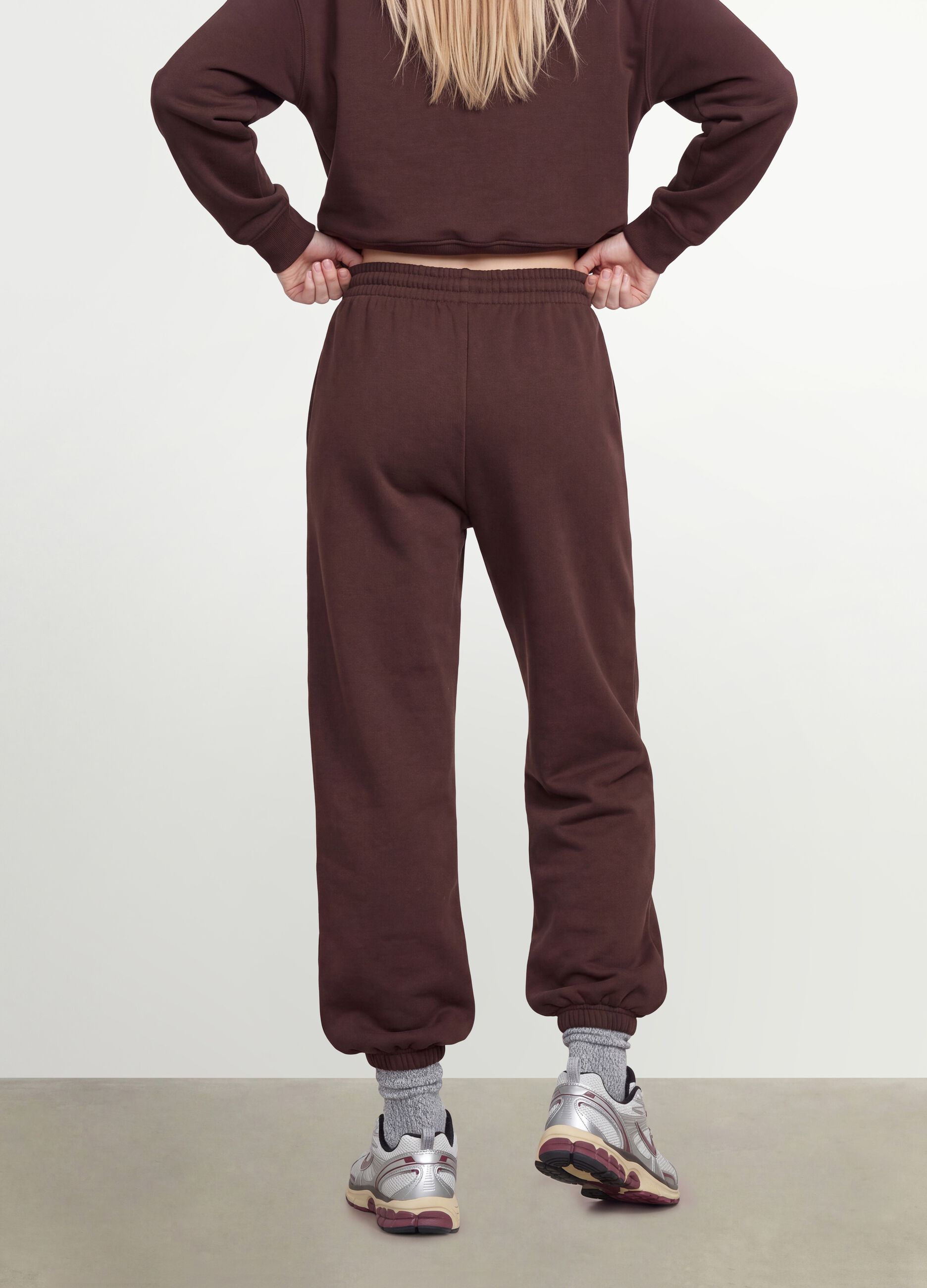 Brown cotton-blend jogger trousers with elasticated waist, regular fit