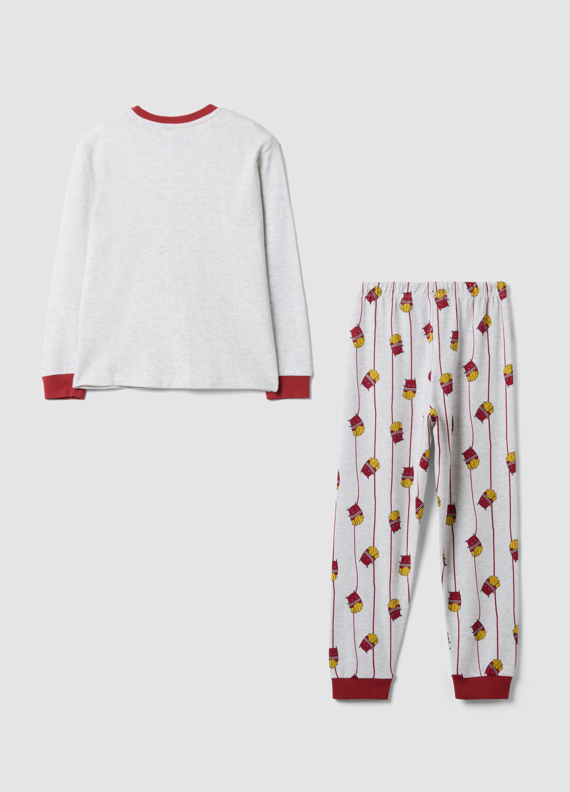 Grey and red crew-neck pyjamas in organic cotton and viscose blend