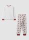 Grey and red crew-neck pyjamas in organic cotton and viscose blend_1