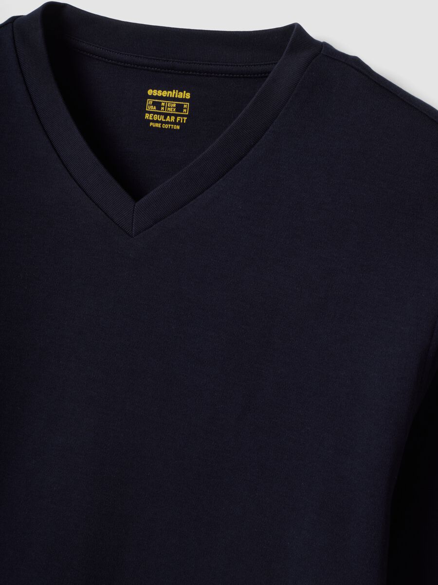 Blue pure cotton V-neck T-shirt, regular fit_1