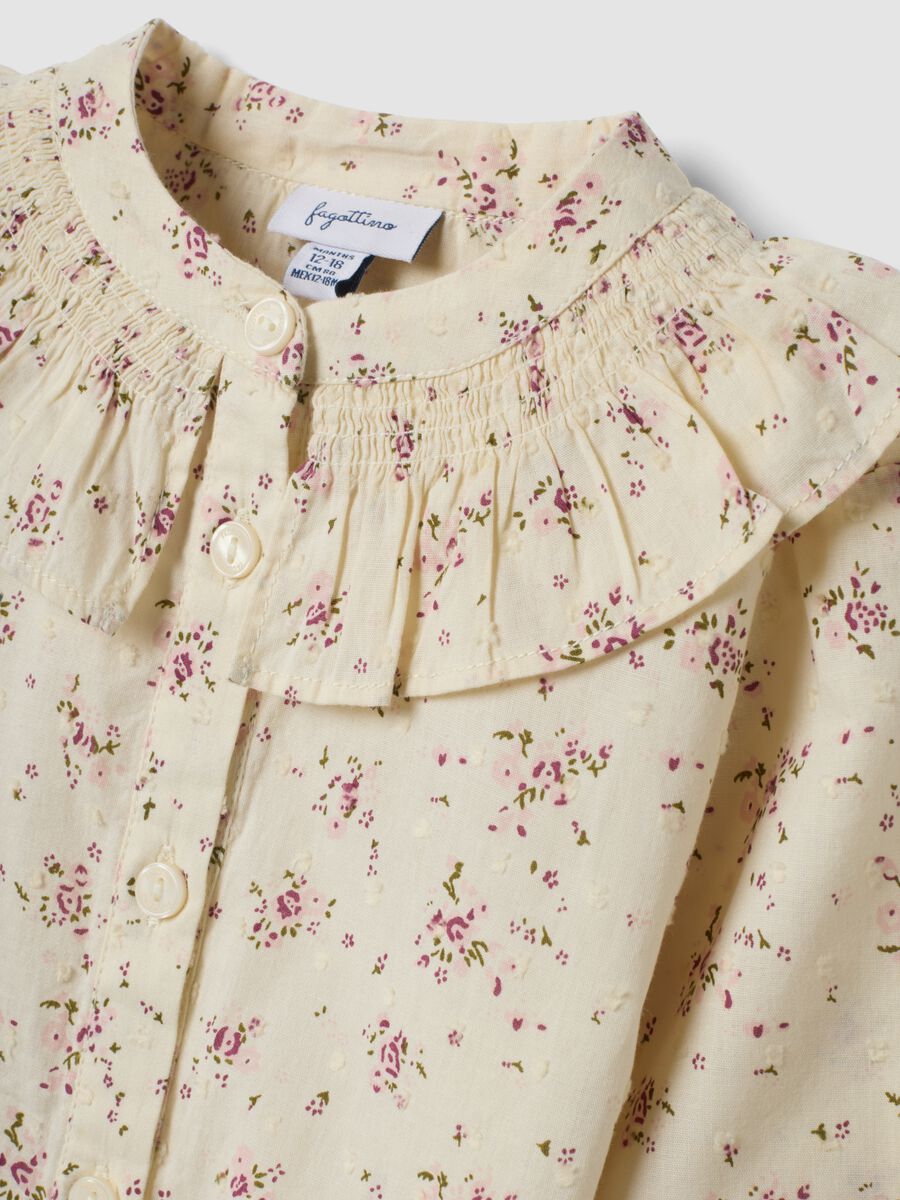 Cream pure cotton shirt with pale pink and olive green floral print_2