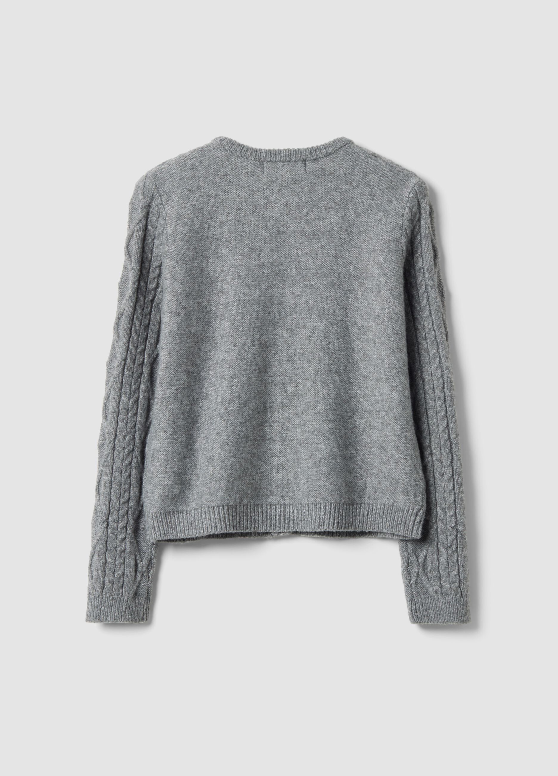 Grey cable-knit wool-blend cardigan