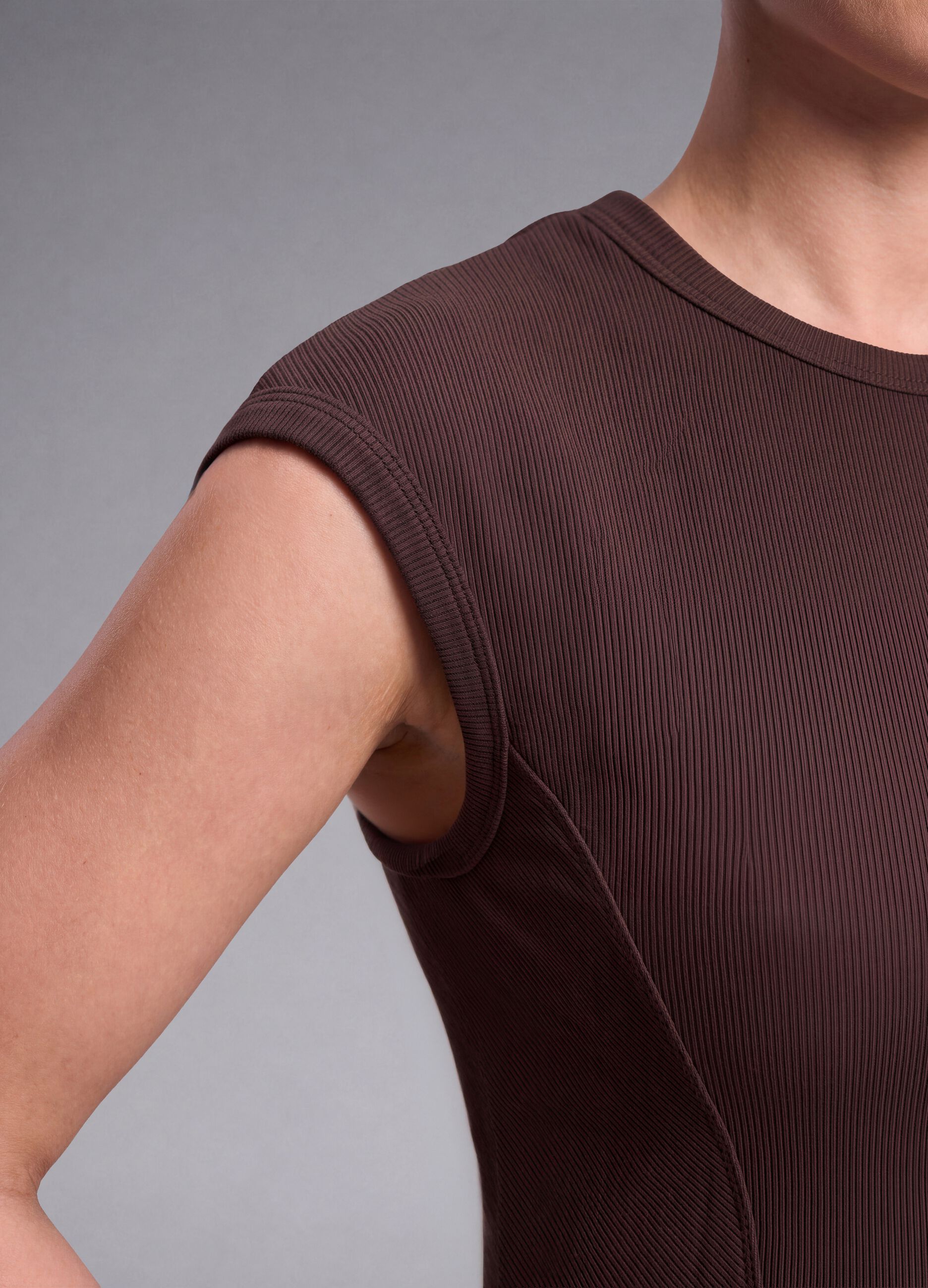 Brown fitted ribbed stretch-modal T-shirt ALTAVIA STUDIO