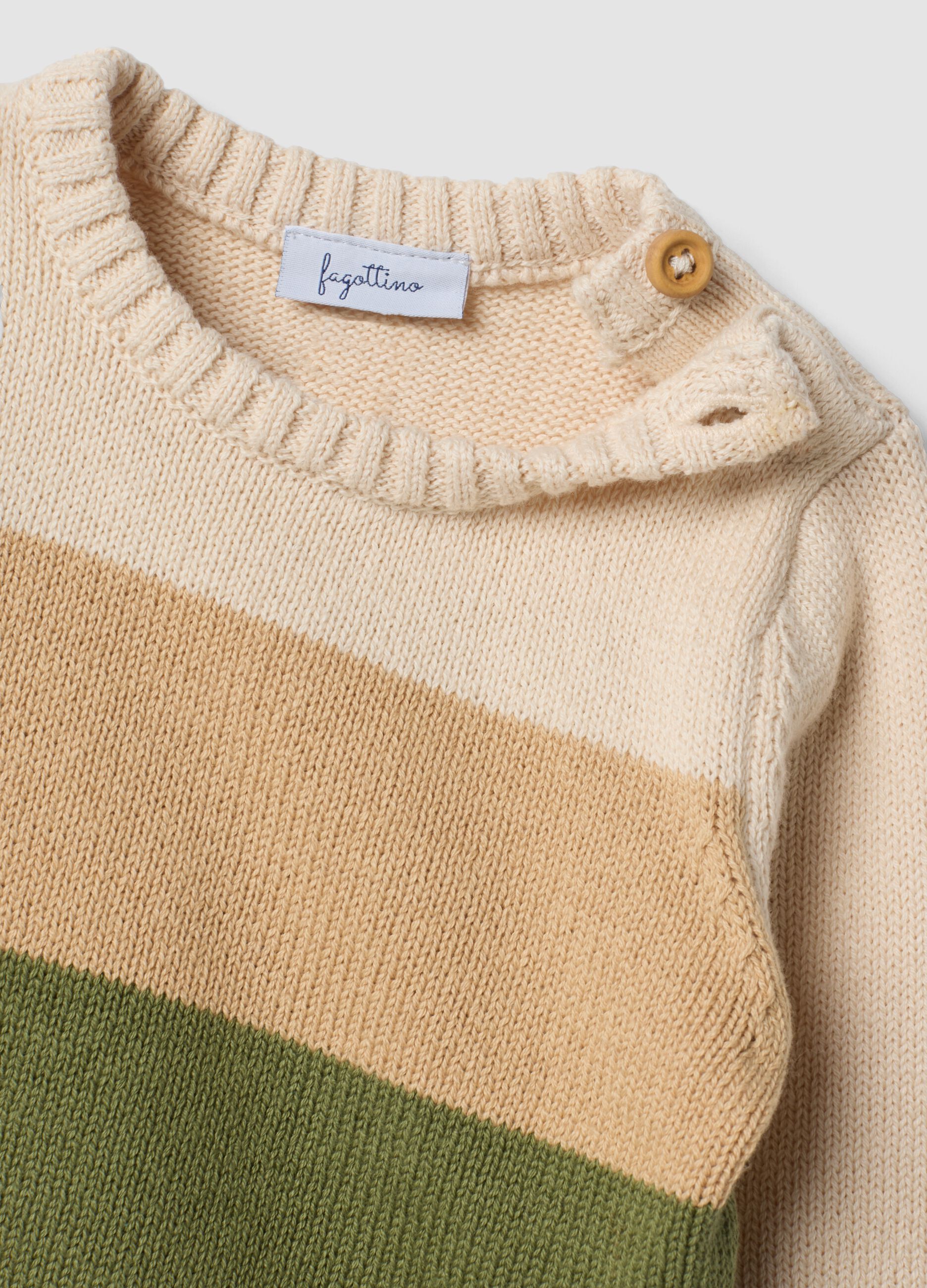 Multicolour striped pure cotton crew-neck baby top