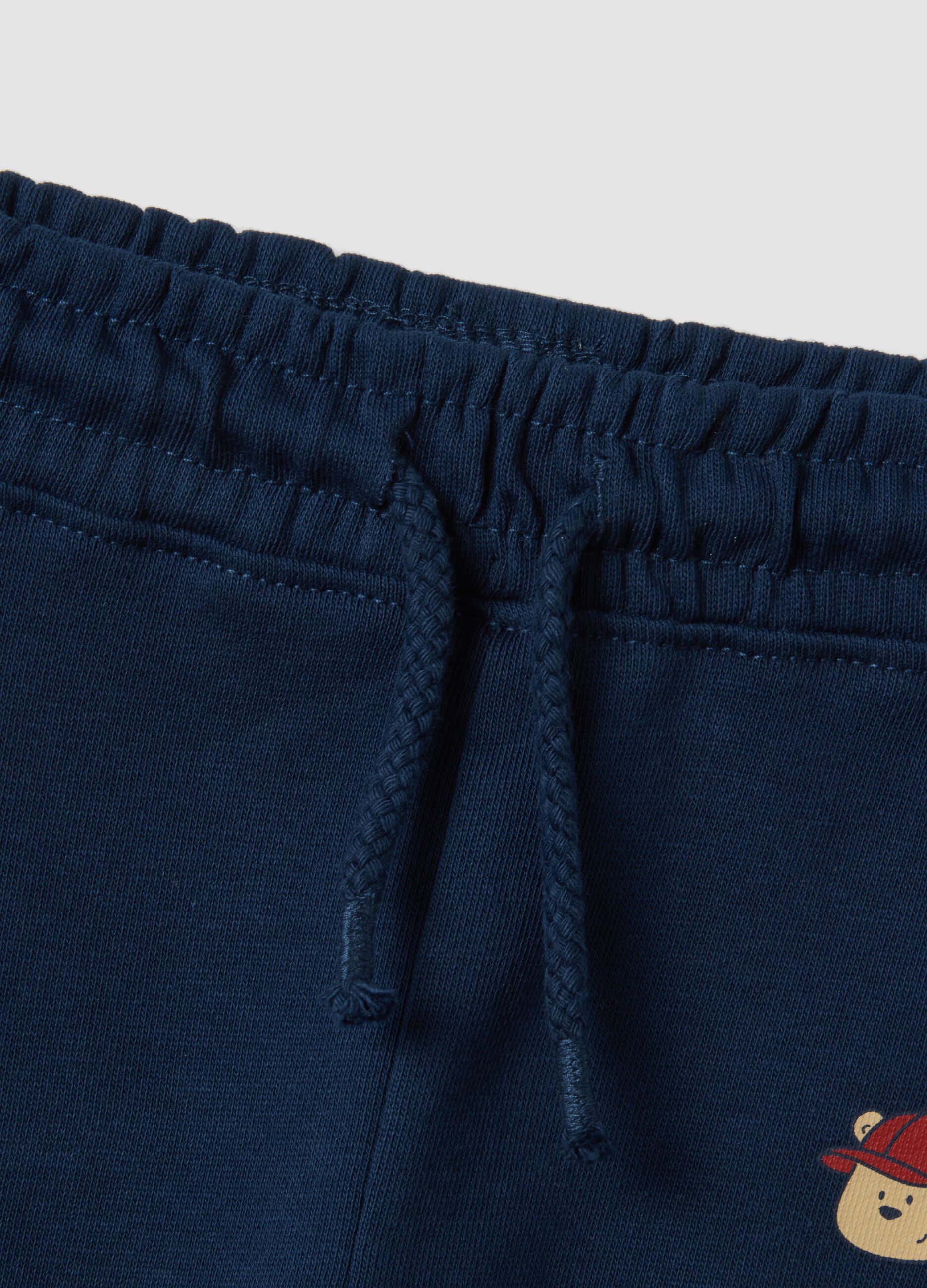 Blue pure cotton jogger trousers with teddy bear print