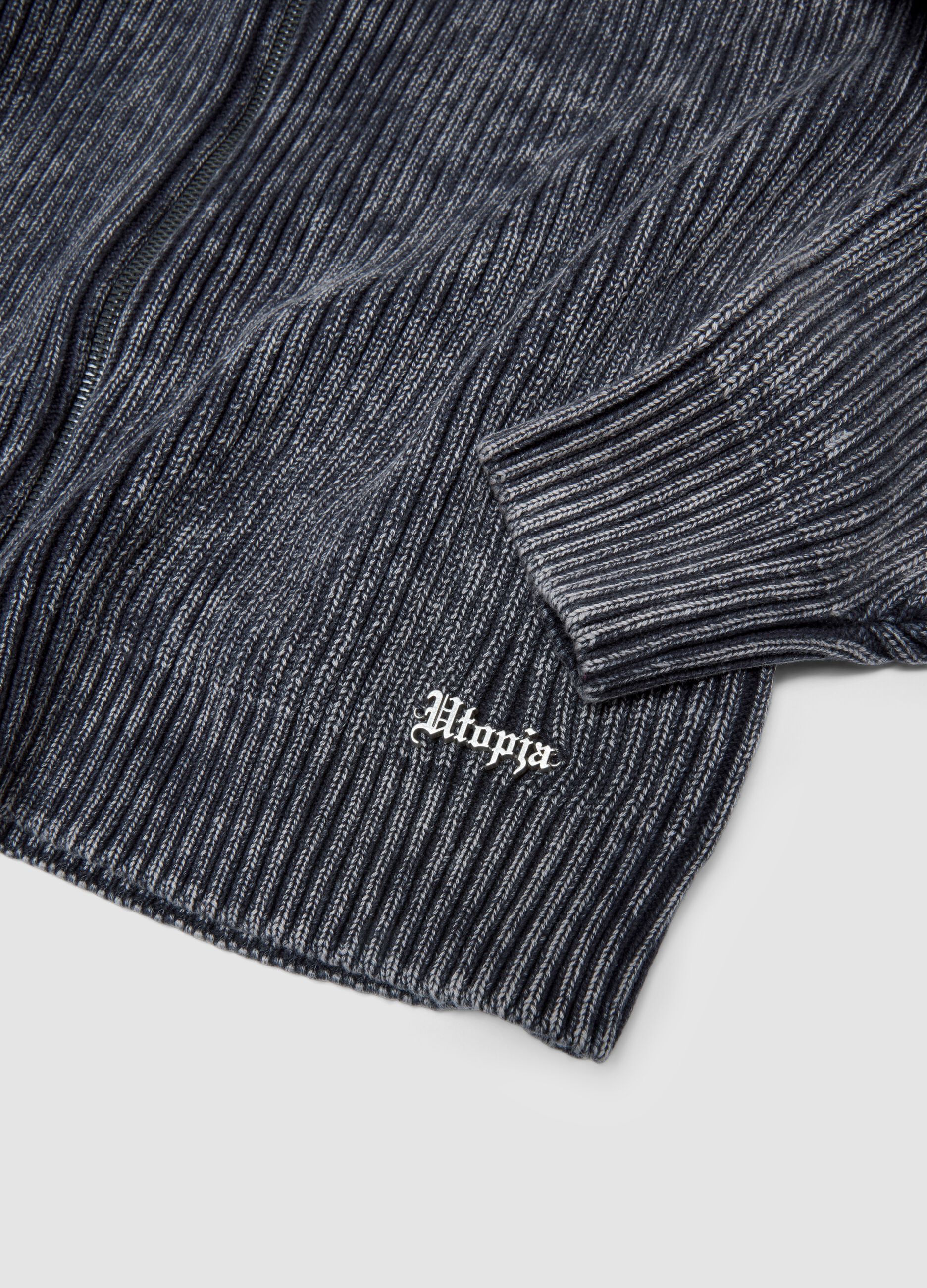 Vintage Grey Ribbed Knit Hoodie