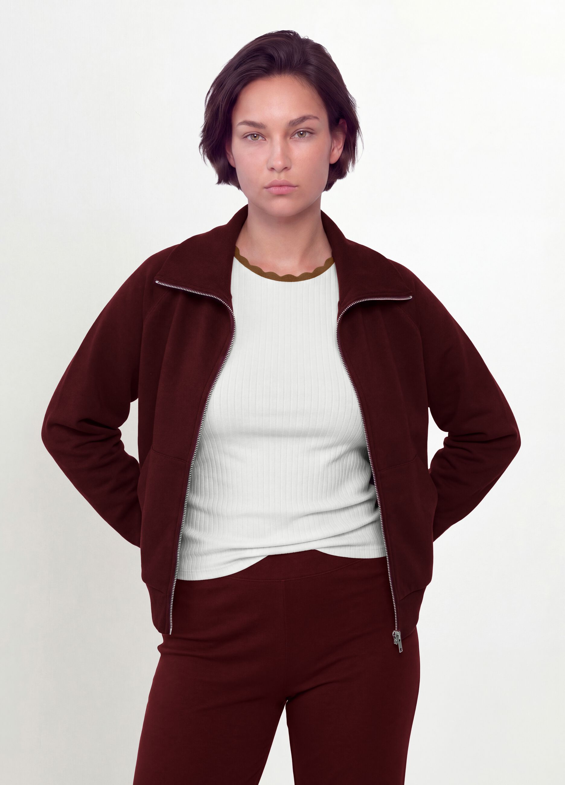 Red stretch viscose sweatshirt with turtleneck, regular fit