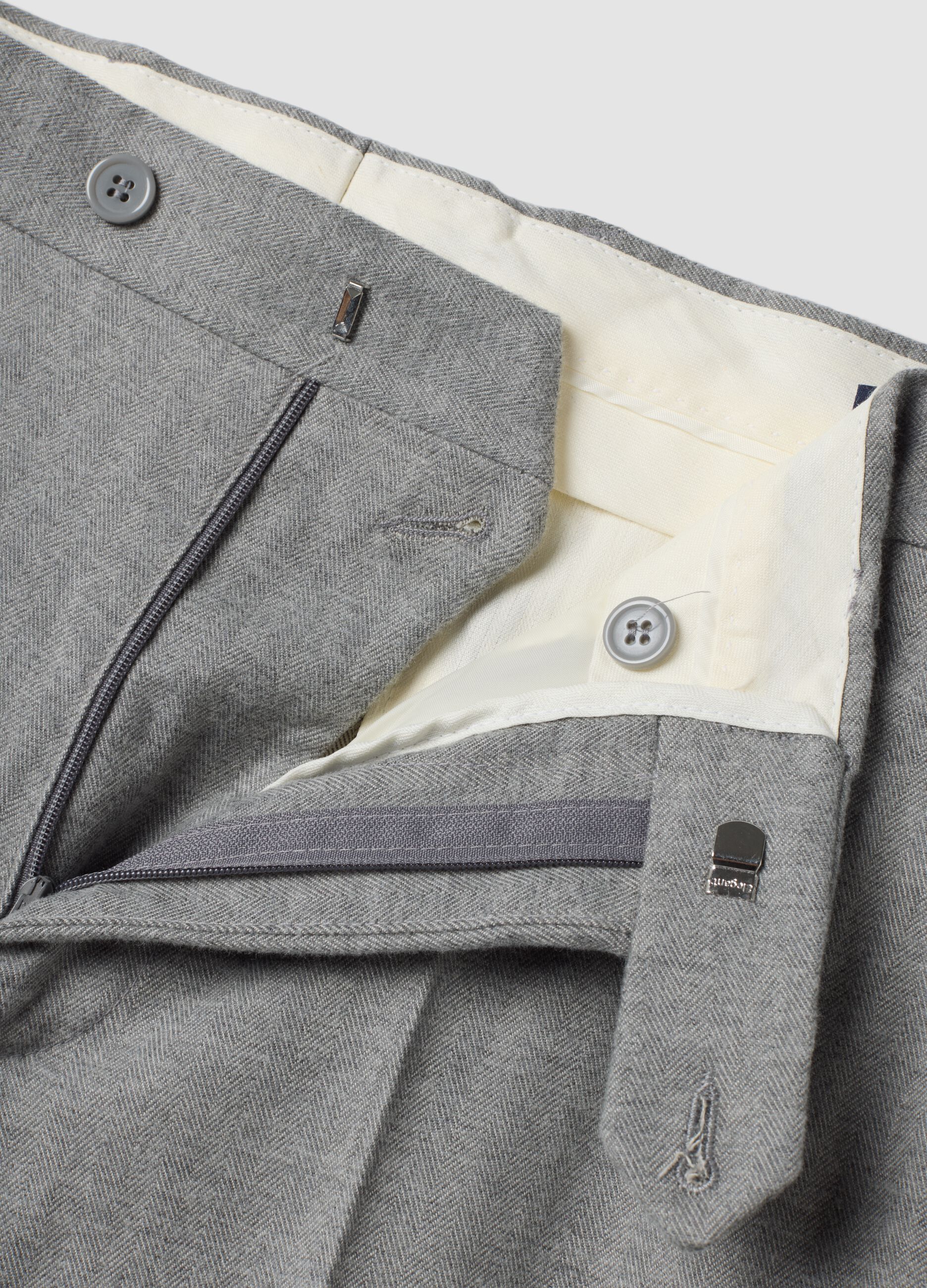Grey slim-fit formal trousers in stretch cotton and viscose