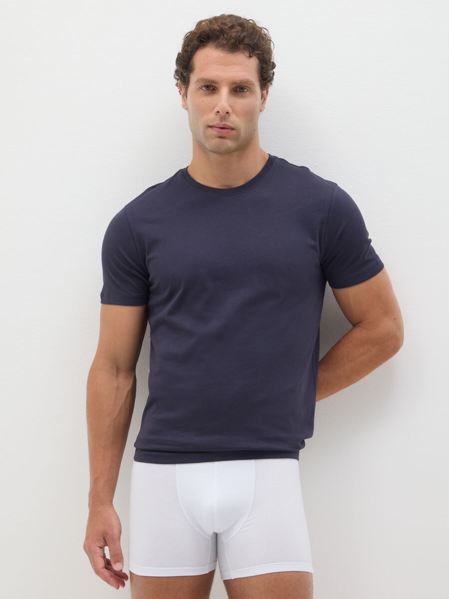 Men's blue pure cotton T-shirt_0