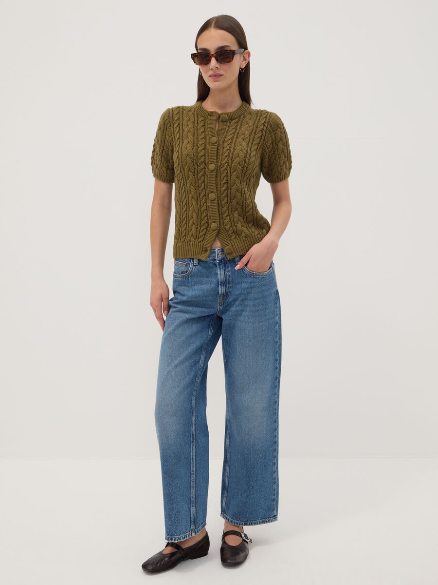 Green cable-knit pure cotton cardigan, regular fit_2