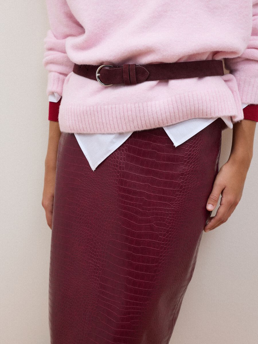 Red midi skirt in pure viscose with embossed print_1