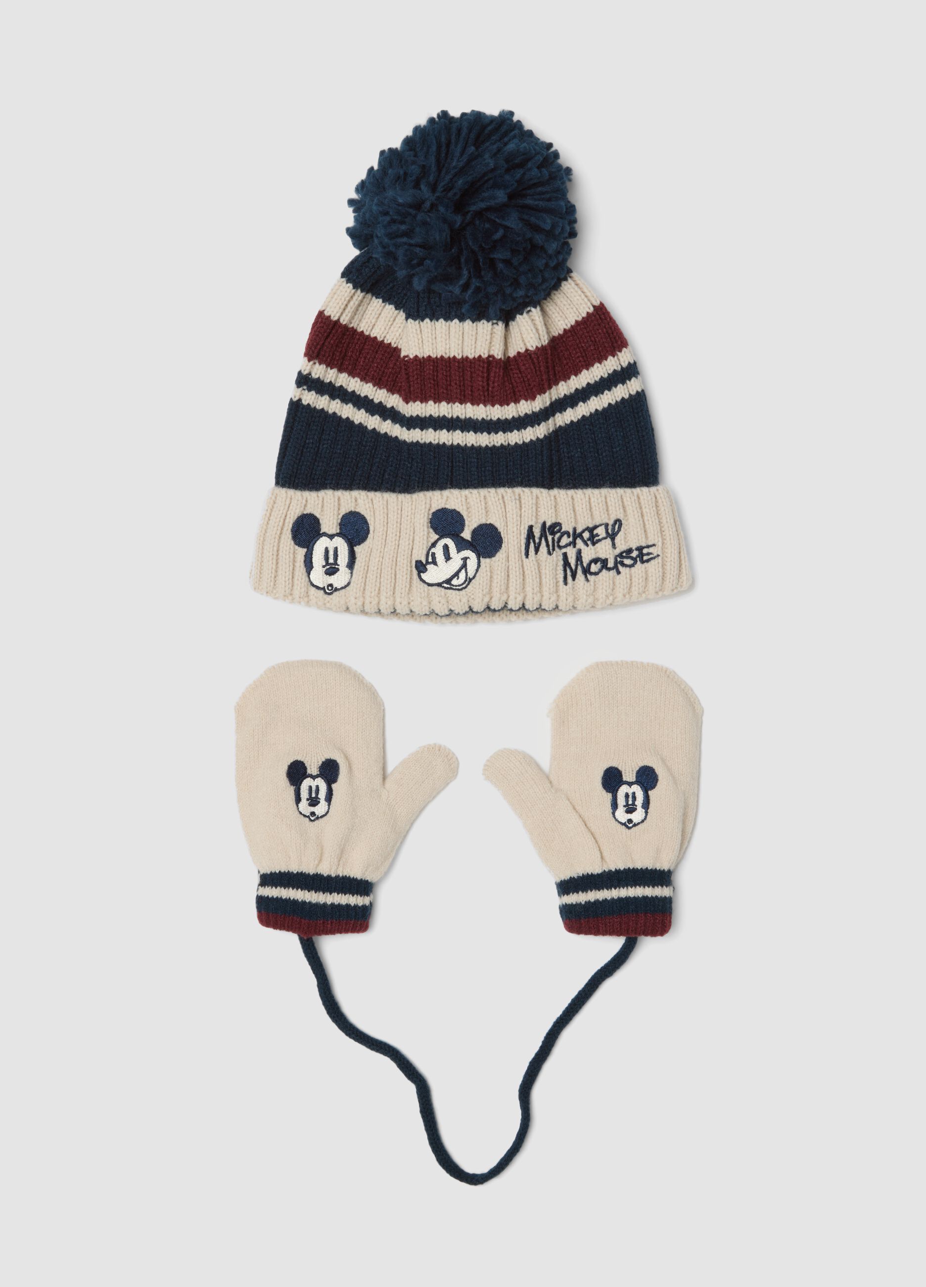 Set cappello e muffole multicolor con ricami Mickey & Friends
