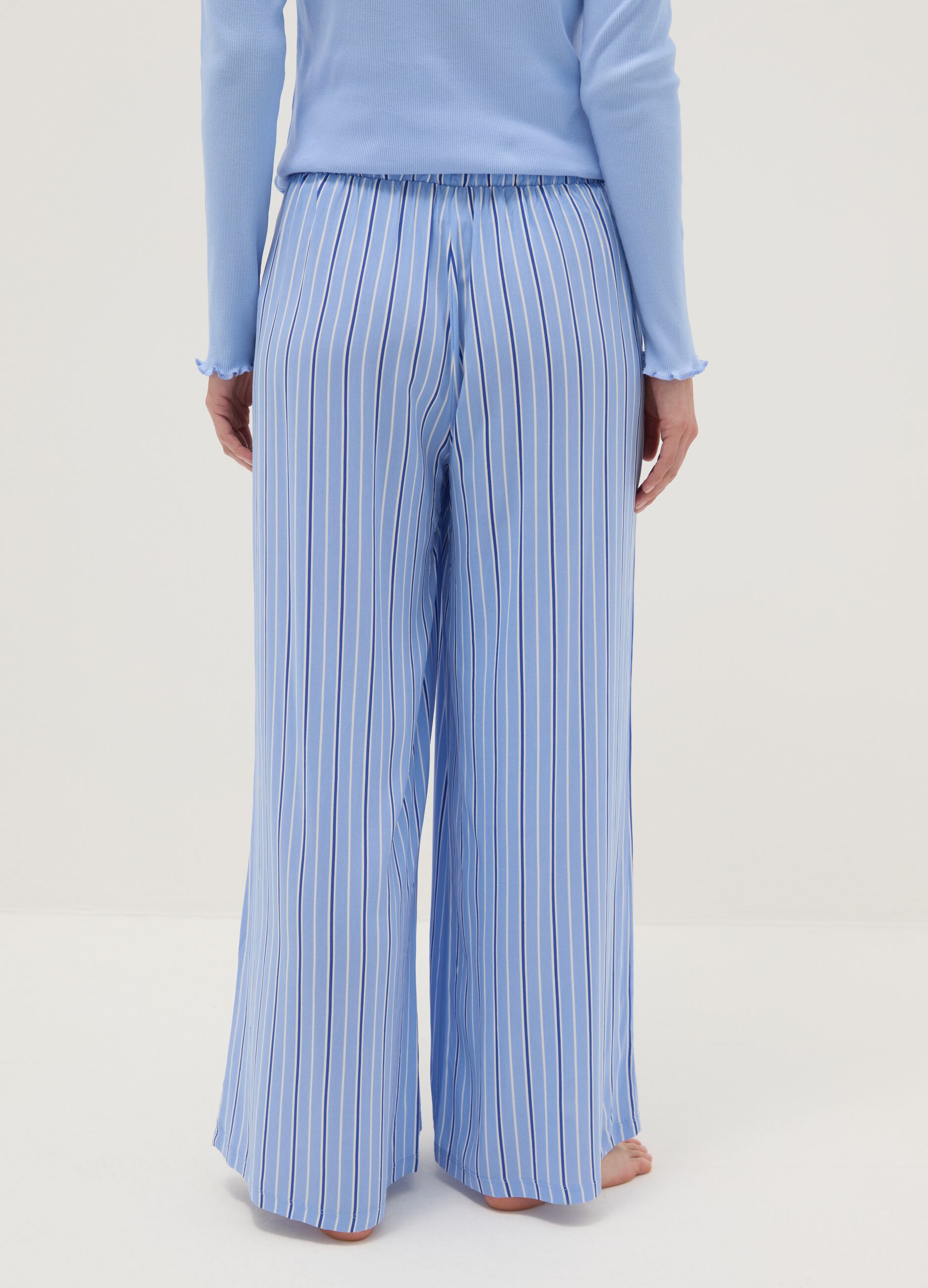Blue striped pure viscose pajama trousers in regular fit