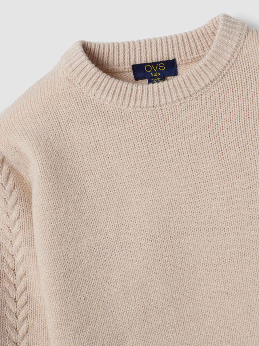 Beige crew-neck jumper with puff sleeves, regular fit_2